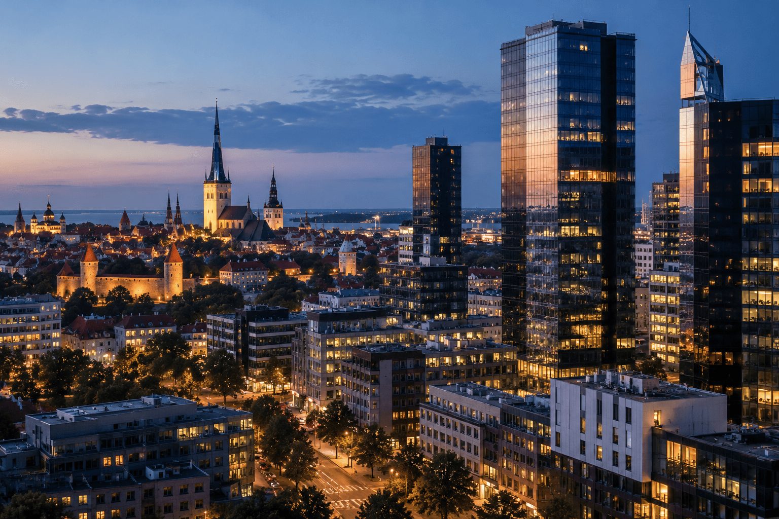 Tallinn city centre at dusk